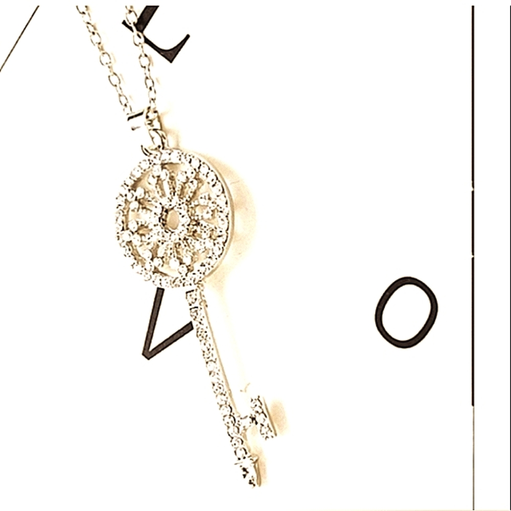 GOLD Key Pendant Crystal Rhinestone Necklace 18"-22" Chain NEW